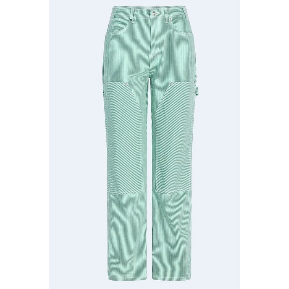 Free Assembly Womens Relaxed Straight Carpenter Pants Mountain Mint Stripe 4 NEW